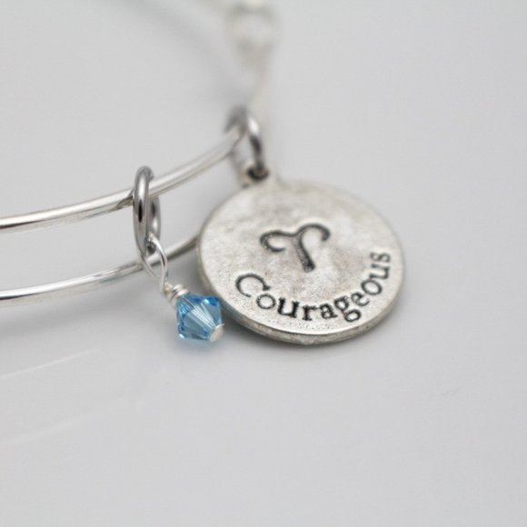 March Aries Adjustable Charm Bangle - Handmade Zodiac Bracelet - Picture 10 of 10